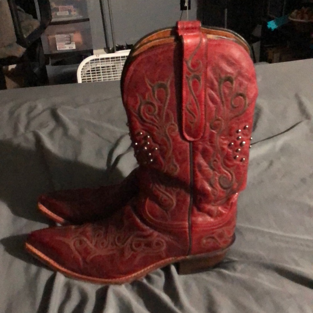 Women's 1883 Lucchese Boots, Red Burnished Goat Studded Western Boots